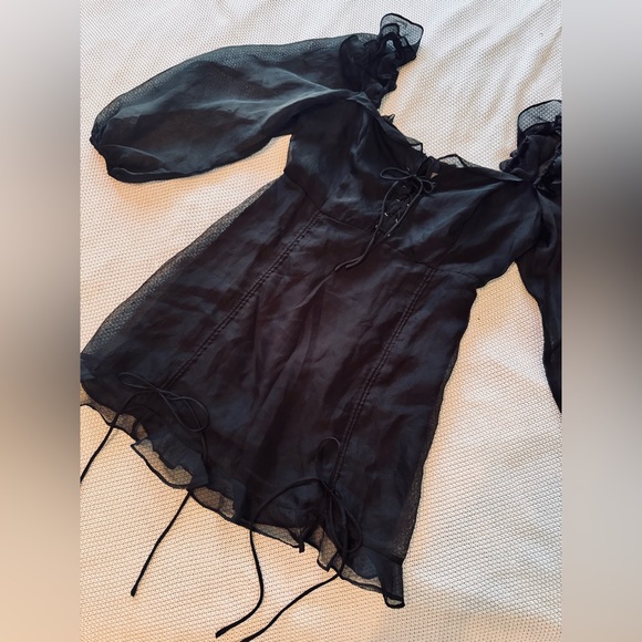 12th TRIBE Lioness Feng Shui Black Sheer Sleeve Mini Dress - Picture 6 of 16